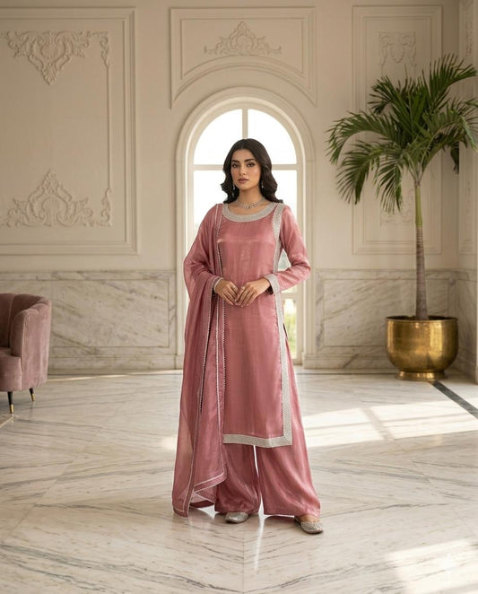 Elegant Silk Kurta Palazzo Set with Dupatta