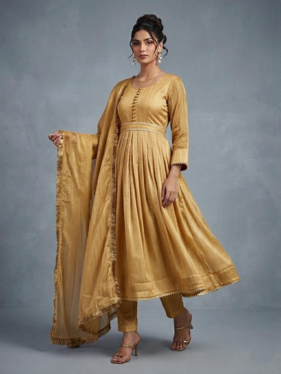 Sesha Silk Long Frock with Dupatta & Malai Trouser – Elegant Women’s Formal Wear