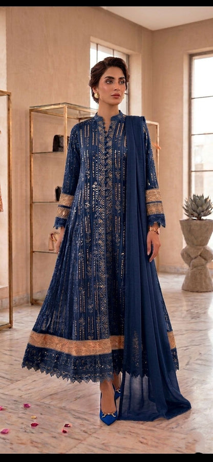 Elegant Chiffon Embroidered Maxi Dress – 3 Piece Formal Suit for Women