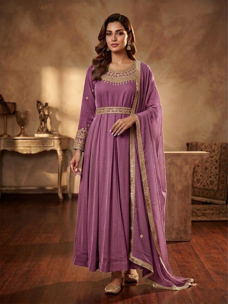 Chiffon Handwork Long Frock with Chiffon Dupatta & Malai Trouser | Elegant Festive Wear for Women