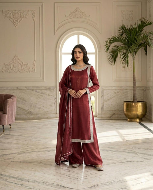 Elegant Silk Kurta Palazzo Set with Dupatta