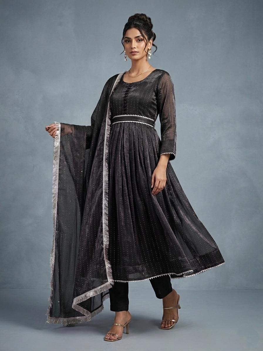 Sesha Silk Long Frock with Dupatta & Malai Trouser – Elegant Women’s Formal Wear