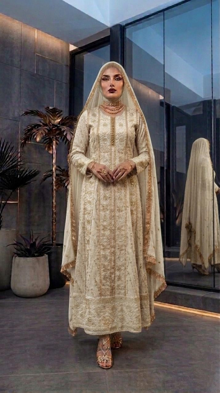 Luxury Chiffon Maxi Dress with Heavy Embroidery & Dupatta