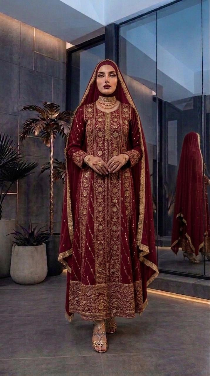 Luxury Chiffon Maxi Dress with Heavy Embroidery & Dupatta
