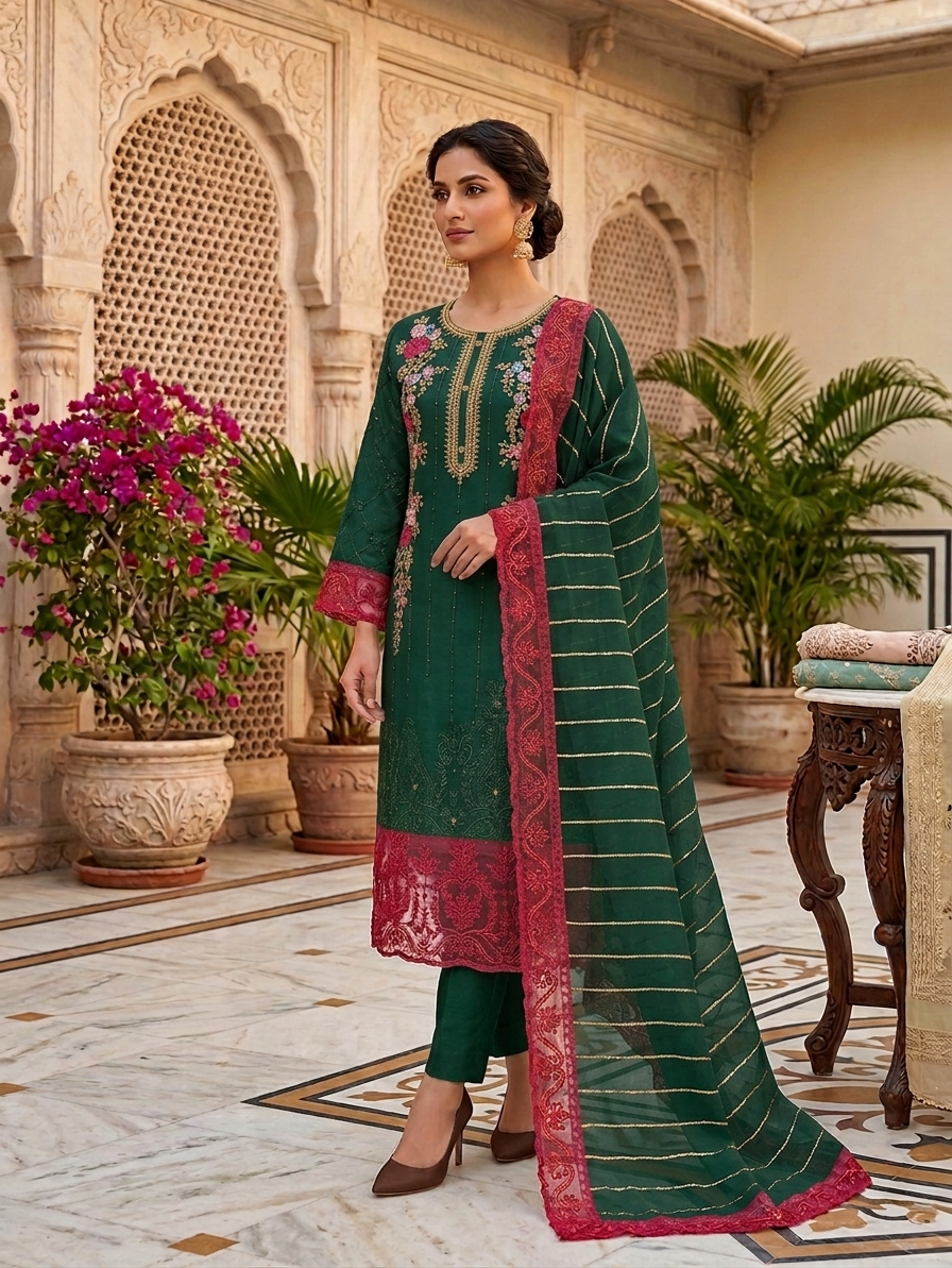 Premium Chiffon Heavy Embroidered Long Shirt with Embroidered Dupatta – 3 Piece Suit