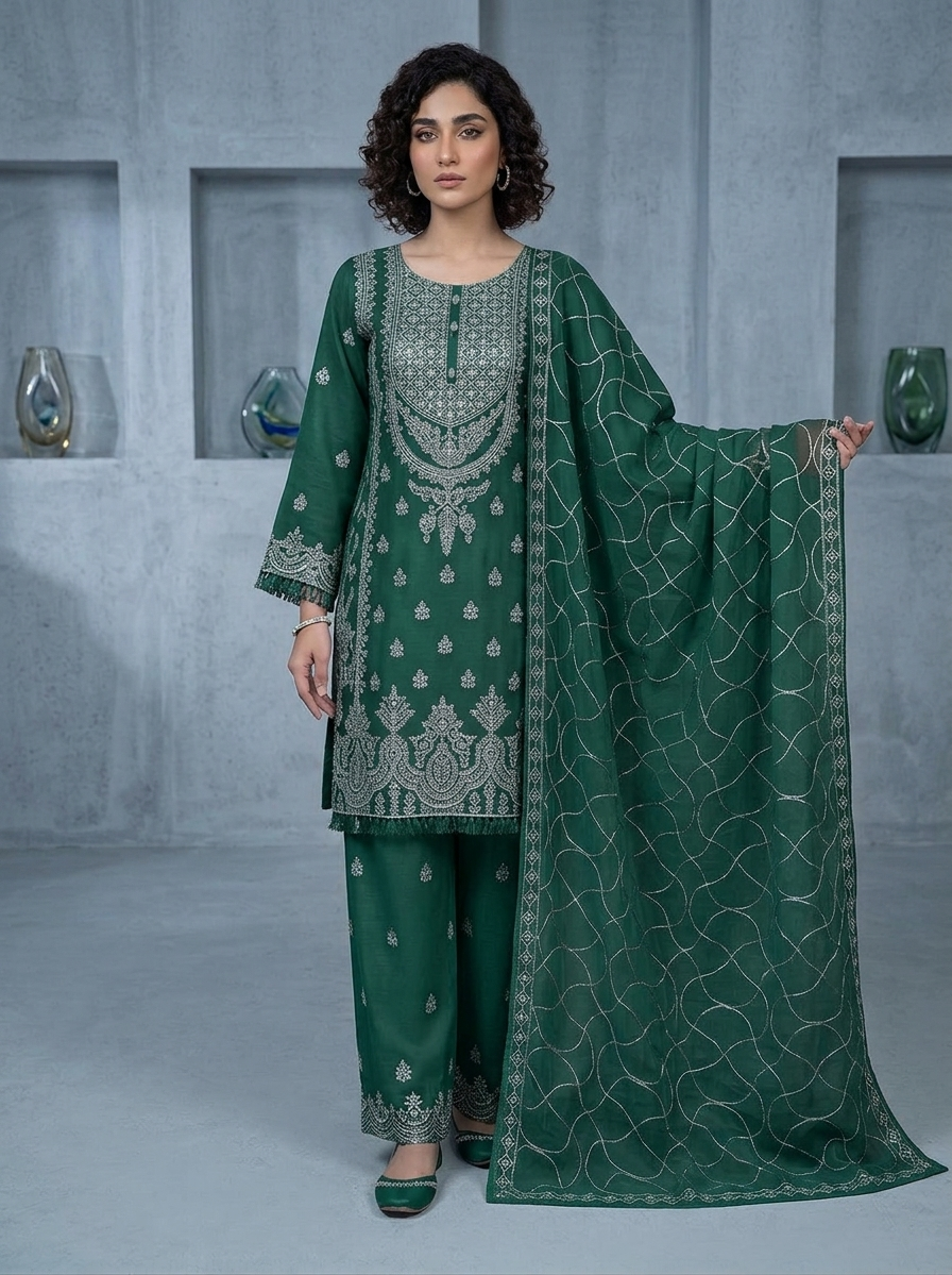 Elegant Party Wear Chiffon Embroidered Dress with Chiffon Palazzo & Matching Dupatta – 3 Piece Stitched Dress
