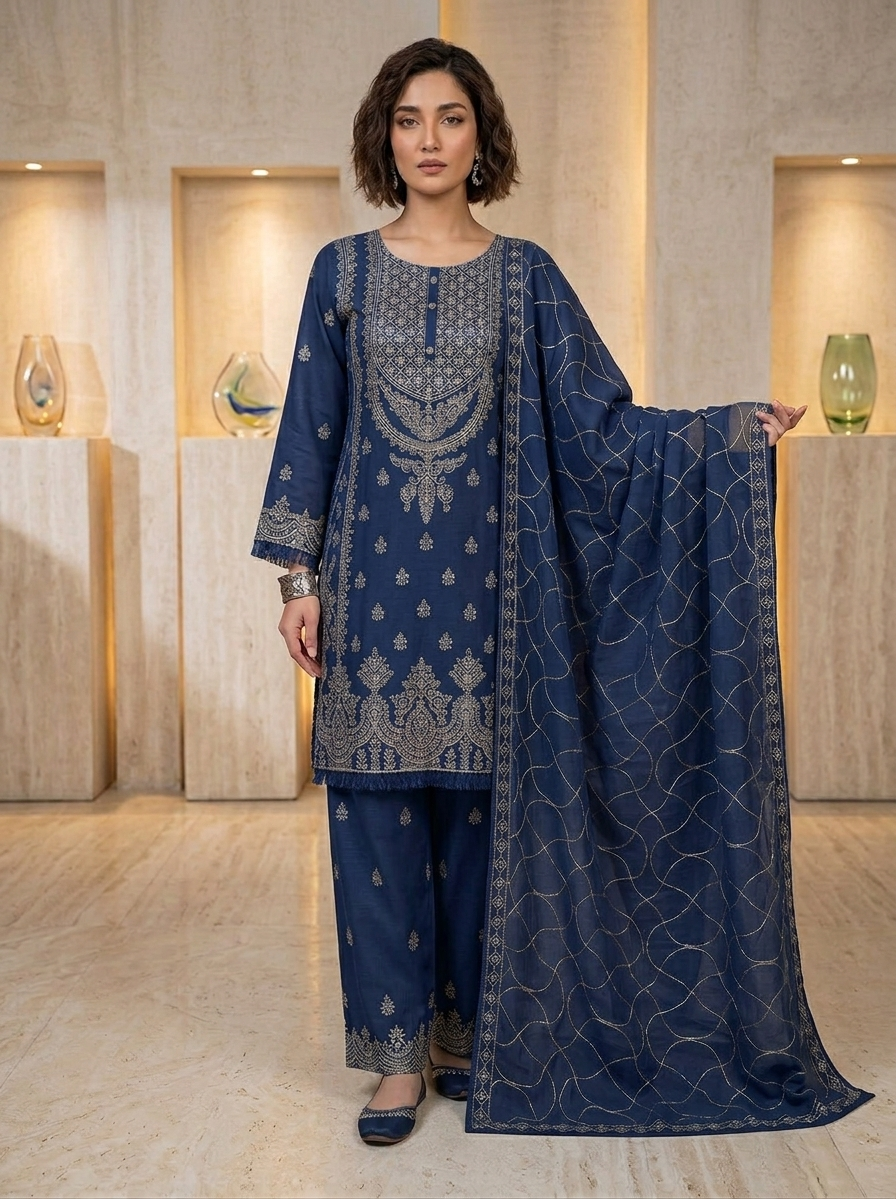 Elegant Party Wear Chiffon Embroidered Dress with Chiffon Palazzo & Matching Dupatta – 3 Piece Stitched Dress
