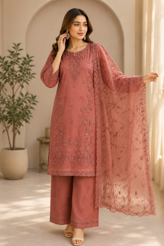 Premium 3 Piece Chiffon Palazzo Set with Embroidery