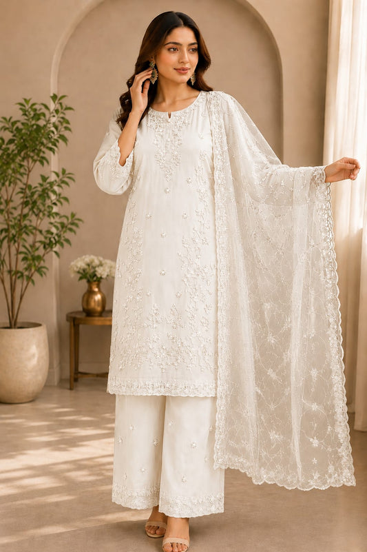 Premium 3 Piece Chiffon Palazzo Set with Embroidery