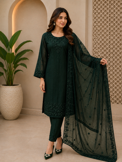 Designer Chiffon Long Shirt with Delicate Hand Embellishments
