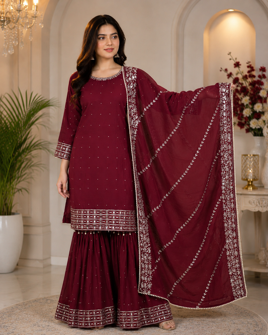 Elegant Chiffon Mirror Work Garara Set