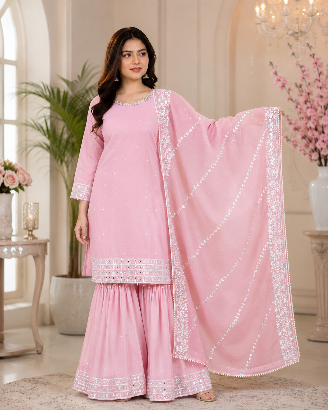 Elegant Chiffon Mirror Work Garara Set