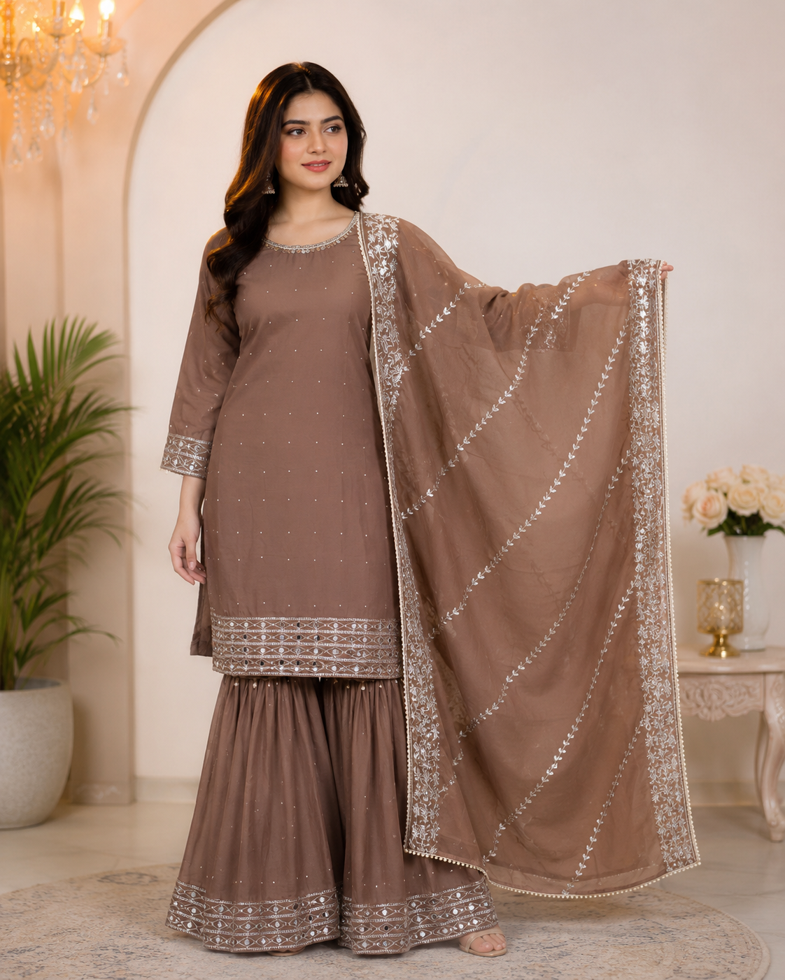Elegant Chiffon Mirror Work Garara Set