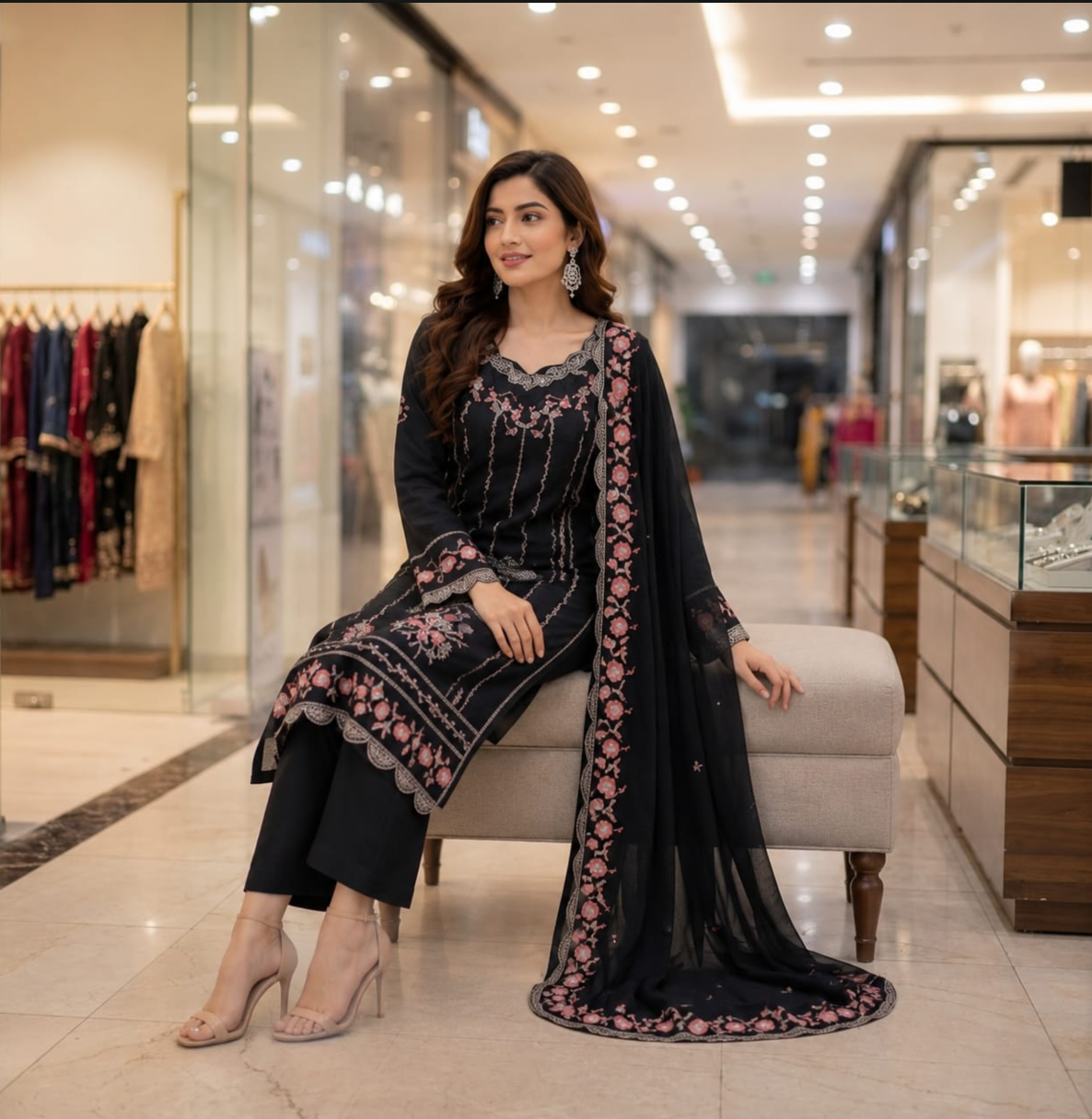 Embroidered Emerald Chiffon Suit with Matching Dupatta – 3 Piece Stitched Dress