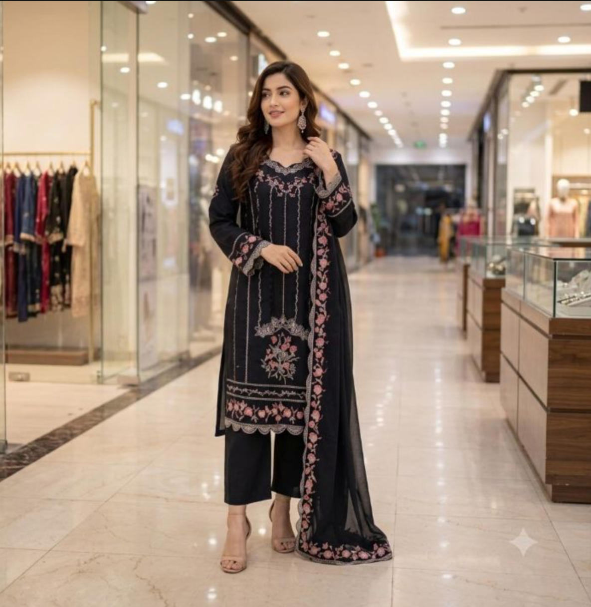 Embroidered Emerald Chiffon Suit with Matching Dupatta – 3 Piece Stitched Dress