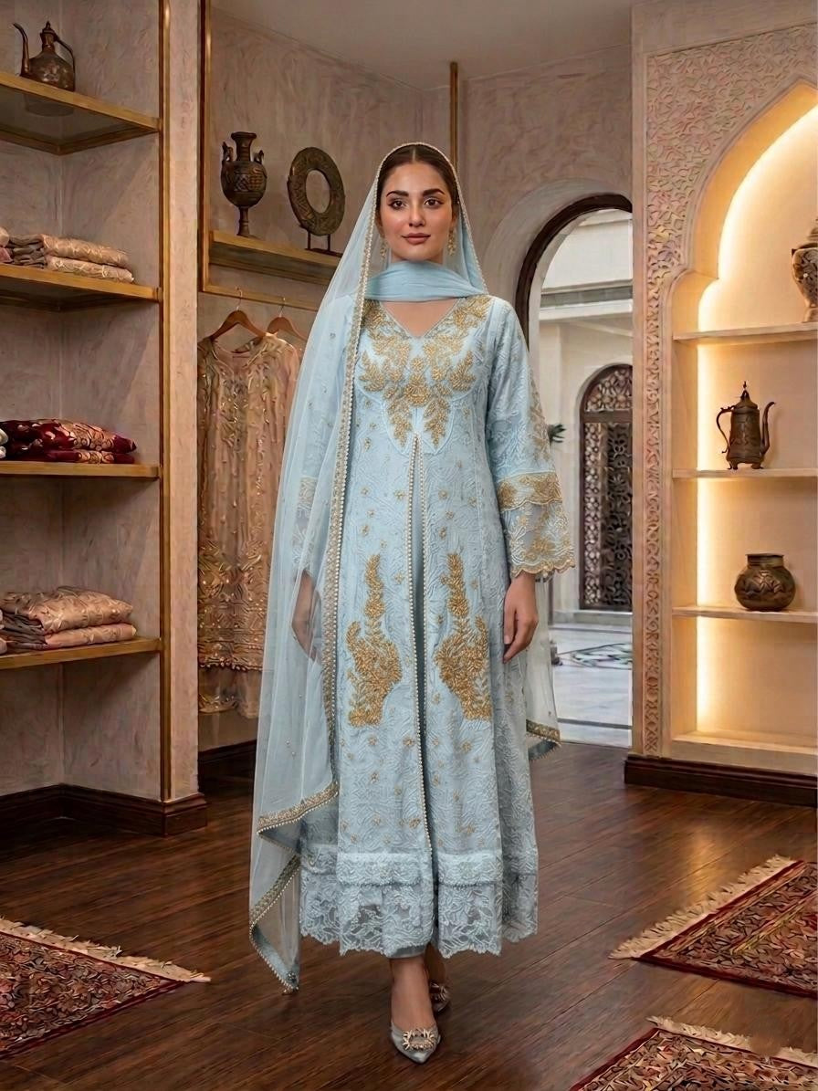 3 Piece Stitched Heavy Embroidered Luxury Maxi with Chiffon Dupatta – Royal Formal Wear
