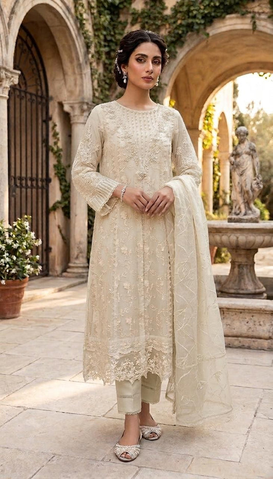 Luxury Khadi Organza Handwork Embroidered 3 Piece Suit for Women