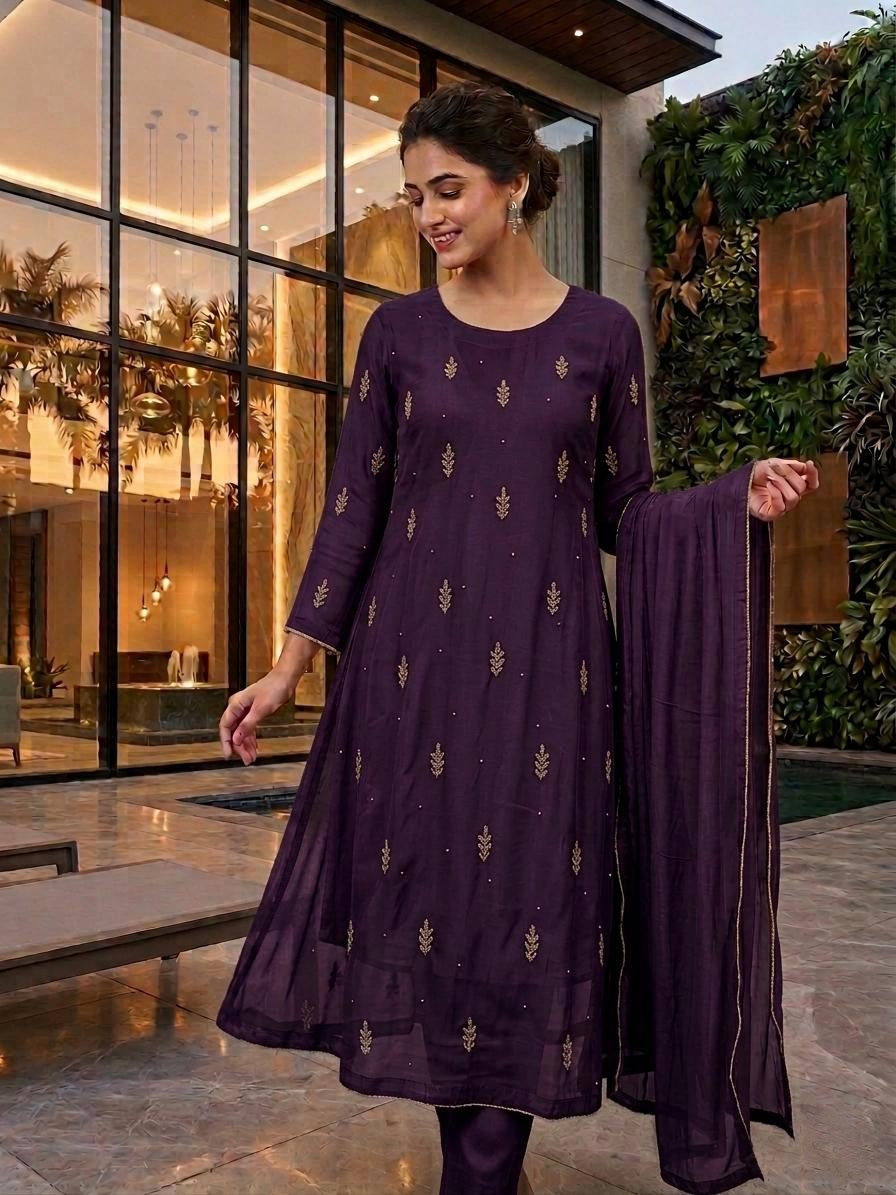 Elegant Chiffon Embroidered Frock with Dupatta – Lightweight Festive Wear