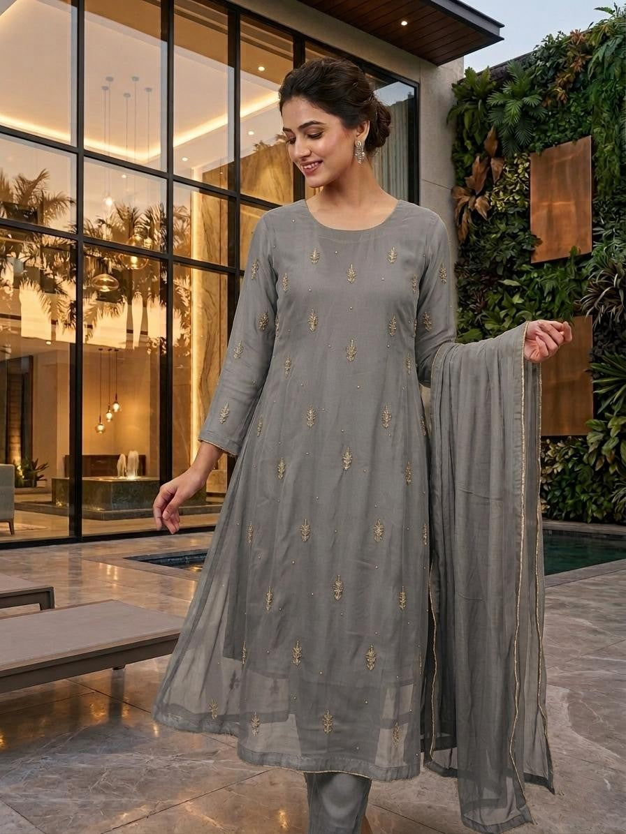 Elegant Chiffon Embroidered Frock with Dupatta – Lightweight Festive Wear