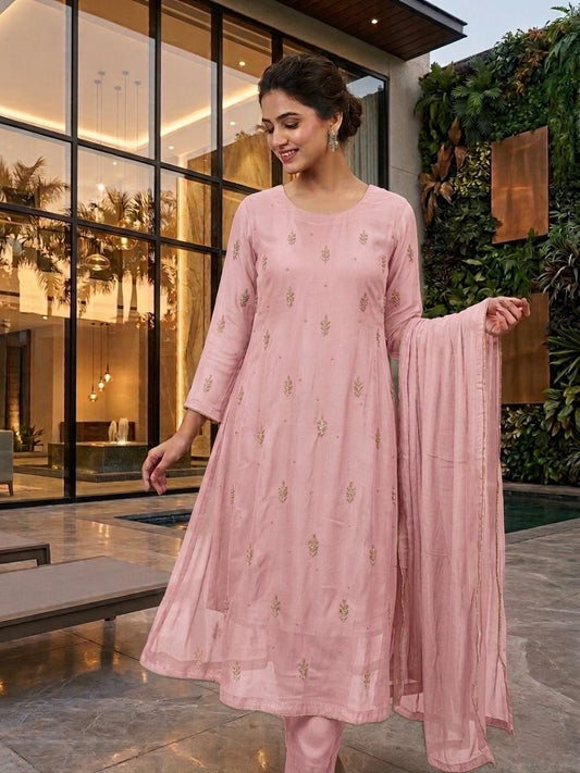 Elegant Chiffon Embroidered Frock with Dupatta – Lightweight Festive Wear