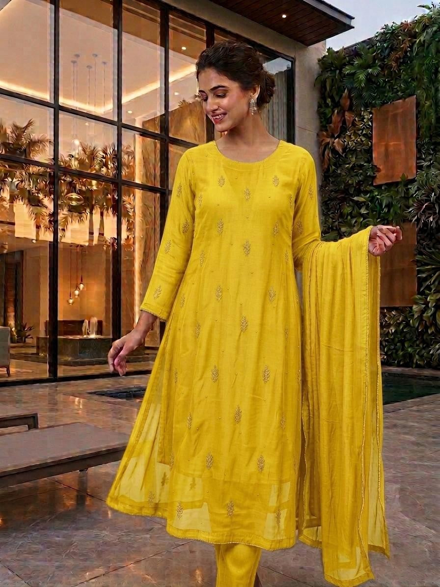 Elegant Chiffon Embroidered Frock with Dupatta – Lightweight Festive Wear