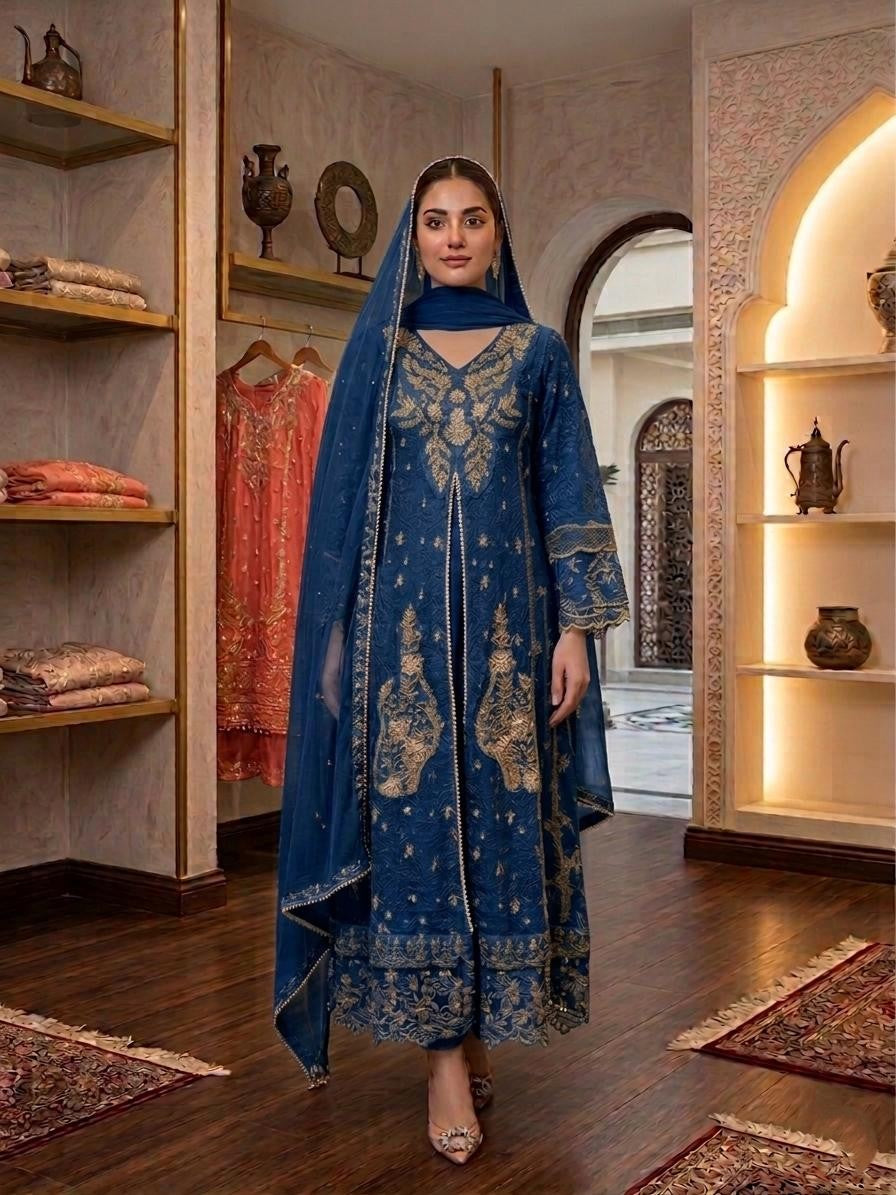 3 Piece Stitched Heavy Embroidered Luxury Maxi with Chiffon Dupatta – Royal Formal Wear
