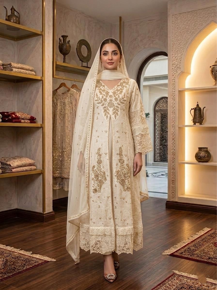 3 Piece Stitched Heavy Embroidered Luxury Maxi with Chiffon Dupatta – Royal Formal Wear