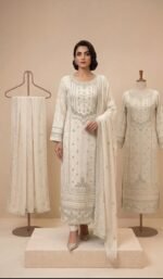 Elegant Chiffon Embroidered Long Frock with Chiffon Dupatta & Malai Trouser – Premium Formal Wear for Women - Image 2