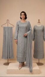 Elegant Chiffon Embroidered Long Frock with Chiffon Dupatta & Malai Trouser – Premium Formal Wear for Women - Image 3