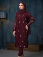 3 Piece Stitched Heavy Hand-Work Modest Suit with Chiffon Dupatta & Malai Trouser – Luxury Formal Wear - Image 4