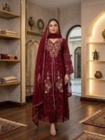 3 Piece Stitched Heavy Embroidered Luxury Maxi with Chiffon Dupatta – Royal Formal Wear - Image 4