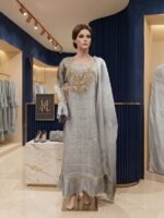 3 Piece Stitched Heavy Embroidered Khadi Net Long Frock with Organza Dupatta – Luxury Pastel Formal Wear - Image 5